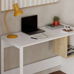 Γραφείο εργασίας Cubo χρώμα λευκό - sapphire oak 110x50x75εκ.