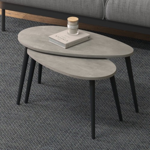 Τραπεζάκι σαλονιού σετ 2 τμχ Spline χρώμα γκρι ρετρό 80x40x46εκ.