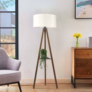 Φωτιστικό δαπέδου Thomas E27 Mdf/ύφασμα Pvc χρώμα καρυδί - κρεμ 38x38x135εκ.