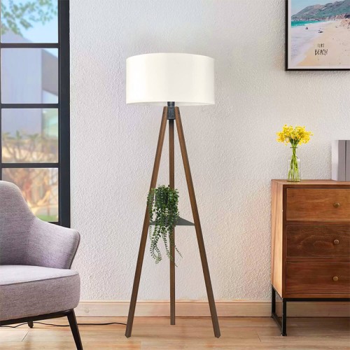Φωτιστικό δαπέδου Thomas E27 Mdf/ύφασμα Pvc χρώμα καρυδί - κρεμ 38x38x135εκ.