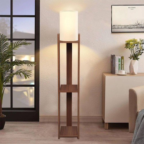 Φωτιστικό δαπέδου Verma I E27 Mdf/ύφασμα Pvc χρώμα καρυδί - κρεμ 18,5x18,5x142εκ.