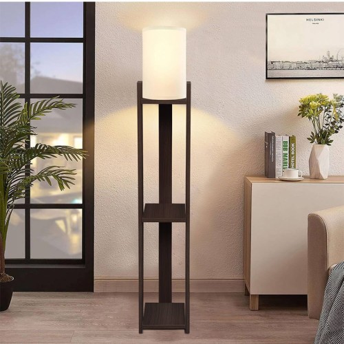 Φωτιστικό δαπέδου Verma I E27 Mdf/ύφασμα Pvc χρώμα wenge - κρεμ 18,5x18,5x142εκ.