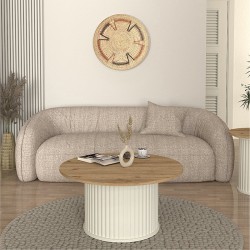 Τραπεζάκι σαλονιού Bohema χρώμα ivory - sepet oak Ø85x43,2εκ.