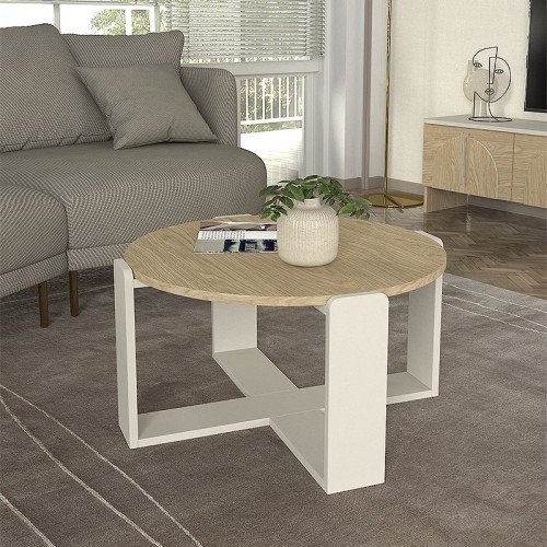 Τραπεζάκι σαλονιού Rebel χρώμα rota oak - sandstone Ø70x38εκ.
