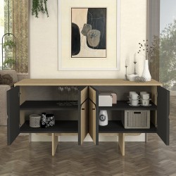Μπουφές Lava χρώμα rota oak - ανθρακί 150x44,6x76εκ.