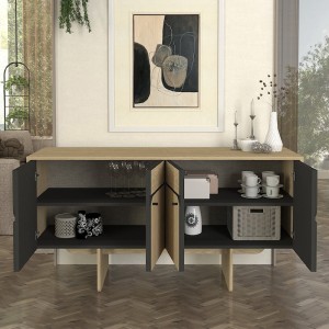 Μπουφές Lava χρώμα rota oak - ανθρακί 150x44,6x76εκ.