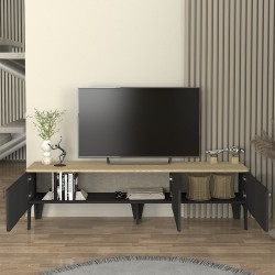 Έπιπλο τηλεόρασης Pedro χρώμα ανθρακί - rota oak 180x35x50,7εκ.