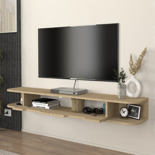 Έπιπλο τηλεόρασης επιτοίχιο Noland με LED χρώμα rota oak 150x35x19,2εκ.