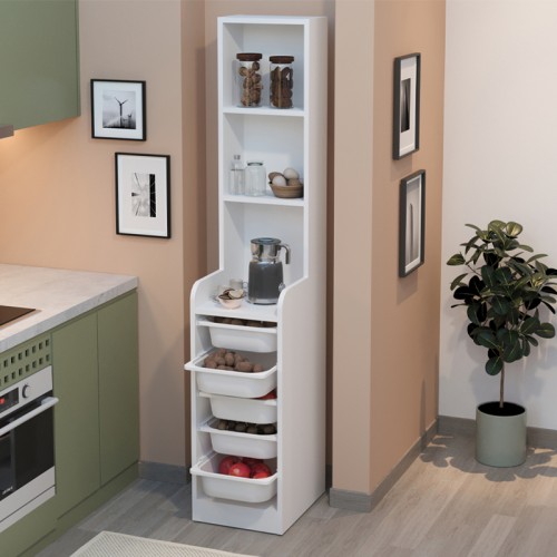 Έπιπλο κουζίνας - μπάνιου Utah με 5 συρτάρια χρώμα λευκό 34,6x44,3x178εκ. Έπιπλο κουζίνας - μπάνιου Utah με 5 συρτάρια χρώμα λευκό 34,6x44,3x178εκ.