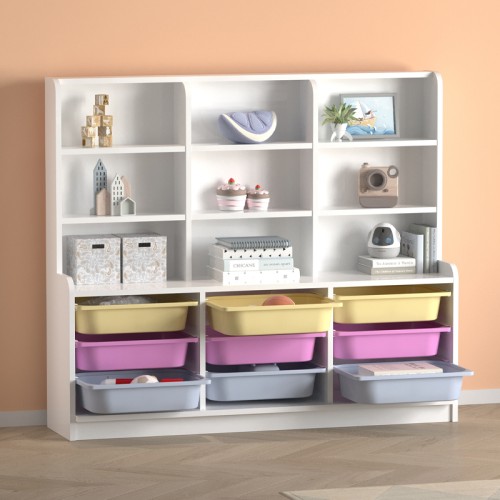 Βιβλιοθήκη Obia με 9 συρτάρια χρώμα λευκό 132,6x30x115εκ.