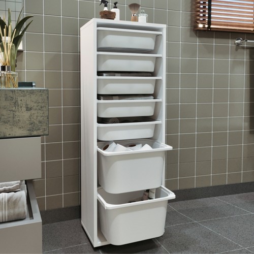 Συρταριέρα κουζίνας - μπάνιου Kayra με 7 συρτάρια χρώμα λευκό 45,4x30x125εκ.