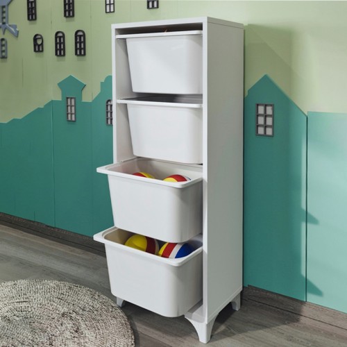 Συρταριέρα κουζίνας - μπάνιου Kayra I με 4 συρτάρια χρώμα λευκό 45,3x29,7x116,3εκ.