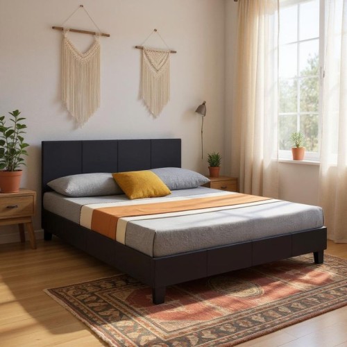 Κρεβάτι Flat από τεχνόδερμα χρώμα μαύρο ματ 160x200εκ.