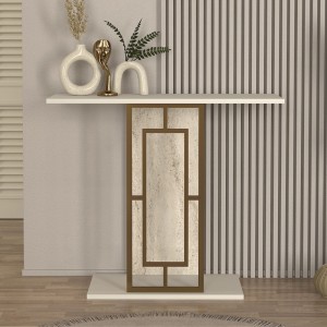 Κονσόλα Alderas χρώμα sandstone - travertine - χρυσό 90x29,6x76,8εκ.