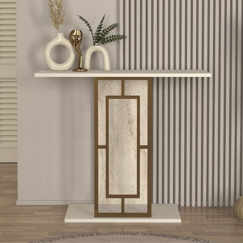 Κονσόλα Alderas χρώμα sandstone - travertine - χρυσό 90x29,6x76,8εκ.