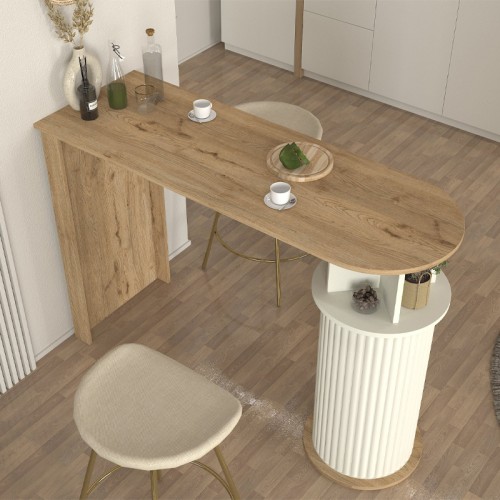 Τραπέζι μπαρ Bohema χρώμα sepet oak - ivory 150x51,6x101,8εκ.