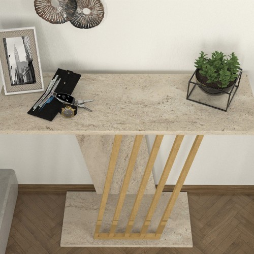 Κονσόλα Gravity χρώμα travertine - χρυσό 90x29,6x76,8εκ.