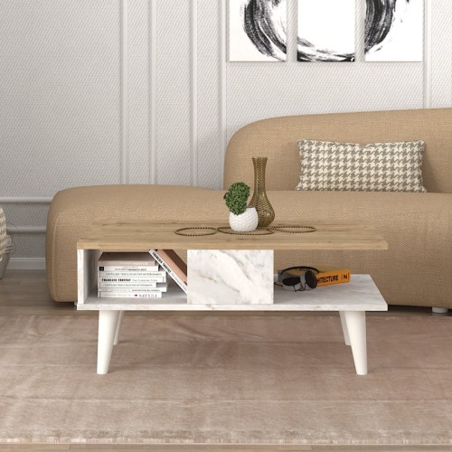 Τραπεζάκι σαλονιού Andros χρώμα sapphire oak - λευκό εφέ μαρμάρου 90x54x39,6εκ.