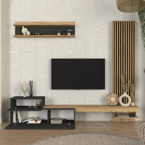 Σύνθεση τηλεόρασης Dumont χρώμα ανθρακί - sepet oak 240x36,8x200εκ.