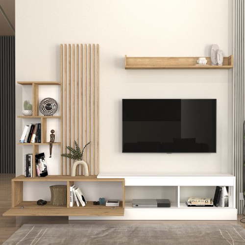 Σύνθεση τηλεόρασης Vermont χρώμα λευκό - sepet oak 240x40x192εκ.