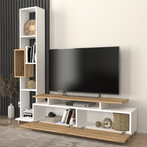 Σύνθεση τηλεόρασης Tulip χρώμα λευκό - sepet oak 160x29,5x160εκ.
