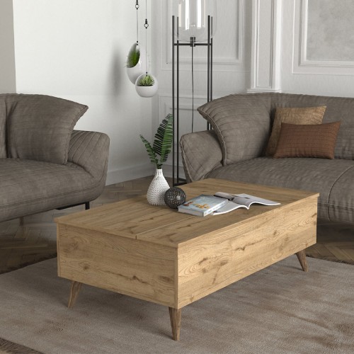 Τραπεζάκι σαλονιού Roy με σερβιτόρο χρώμα sepet oak 121x69x40εκ.