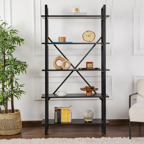 Βιβλιοθήκη Elysian χρώμα black wood 90x33,5x180εκ.