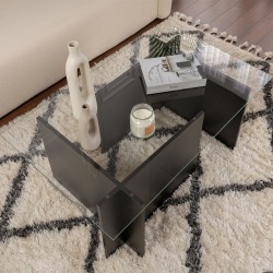 Τραπεζάκι σαλονιού Vetrino γυάλινο χρώμα black wood 105x65x40εκ.