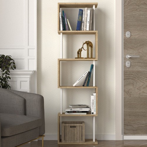 Βιβλιοθήκη Alvina χρώμα sapphire oak - λευκό 45x19,6x158,8εκ.