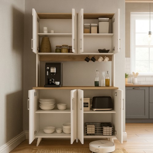 Έπιπλο κουζίνας Kalira 4 χρώμα λευκό - rota oak 120x40x196εκ.