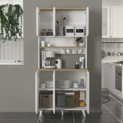 Έπιπλο κουζίνας Potter 3 χρώμα λευκό - rota oak 90x40x196,1εκ.
