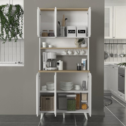 Έπιπλο κουζίνας Potter 3 χρώμα λευκό - rota oak 90x40x196,1εκ.
