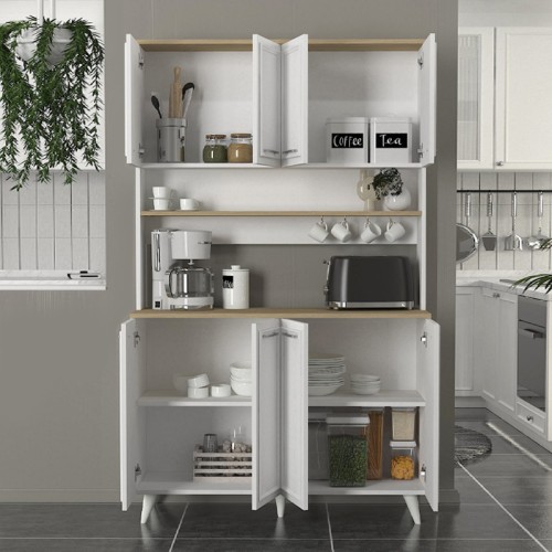 Έπιπλο κουζίνας Potter 4 χρώμα λευκό - rota oak 120x40x196,1εκ. Έπιπλο κουζίνας Potter 4 χρώμα λευκό - rota oak 120x40x196,1εκ.