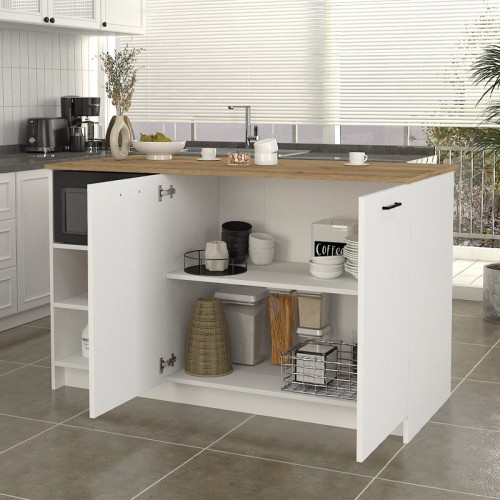 Τραπέζι - Πάγκος κουζίνας Peres χρώμα λευκό - sepet oak 150x70x91,8εκ.