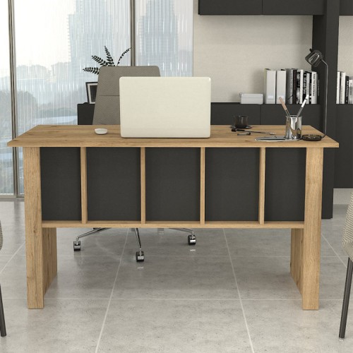 Γραφείο εργασίας Nika χρώμα sepet oak - ανθρακί 140x60x75εκ.