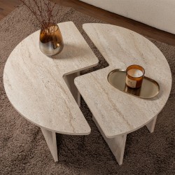 Τραπεζάκι σαλονιού σετ 2 τμχ Moira χρώμα travertine Ø90x41εκ.