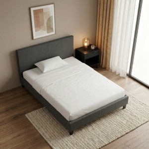Κρεβάτι Flat υφασμάτινο χρώμα ανθρακί 120x200εκ.