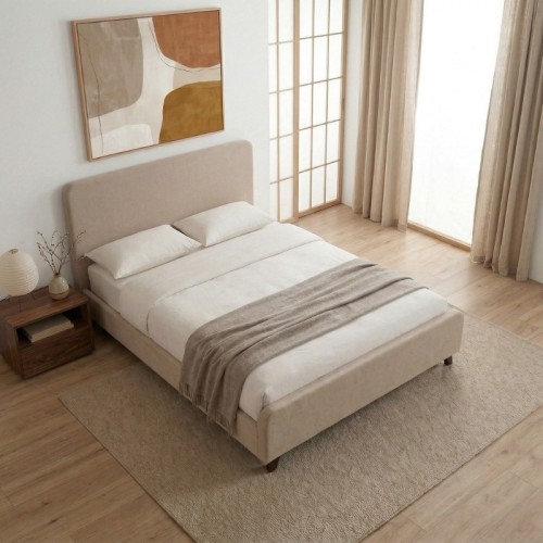 Κρεβάτι Ovelia υφασμάτινο χρώμα μπεζ 140x190εκ.