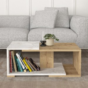 Τραπεζάκι σαλονιού Mareta χρώμα λευκό εφέ μαρμάρου - sapphire oak 81,8x50x35εκ.