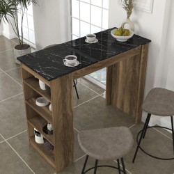 Τραπέζι μπαρ Monaco χρώμα καρυδί - μαύρο εφέ μαρμάρου 120x51,6x101,8εκ.