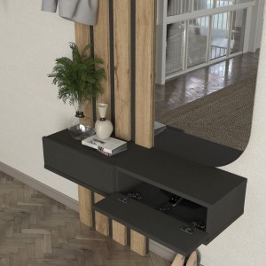 Έπιπλο εισόδου Reyas χρώμα ανθρακί - sepet oak 90x27x205,6εκ.