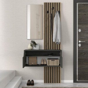 Έπιπλο εισόδου Naro χρώμα ανθρακί - sepet oak 90x35x204,2εκ.
