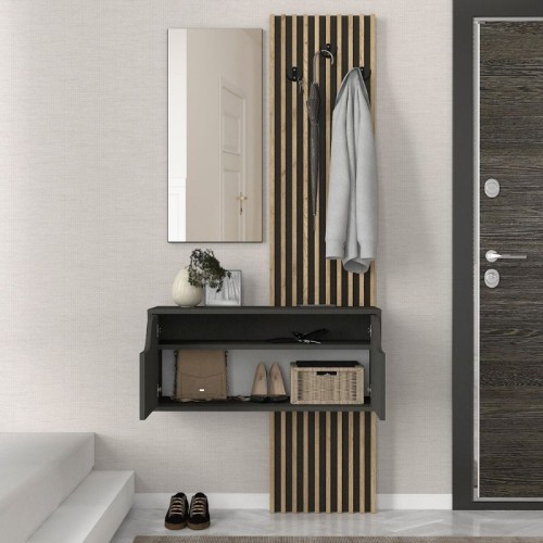 Έπιπλο εισόδου Naro χρώμα ανθρακί - sepet oak 90x35x204,2εκ.