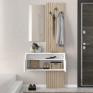 Έπιπλο εισόδου Naro χρώμα λευκό - sepet oak 90x35x204,2εκ.