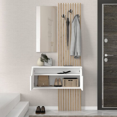 Έπιπλο εισόδου Naro χρώμα λευκό - sepet oak 90x35x204,2εκ.