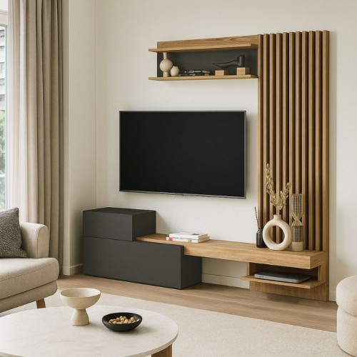 Σύνθεση τηλεόρασης Dumont χρώμα ανθρακί - sepet oak 180x36,8x200εκ.
