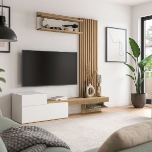 Σύνθεση τηλεόρασης Dumont χρώμα λευκό - sepet oak 180x36,8x200εκ.