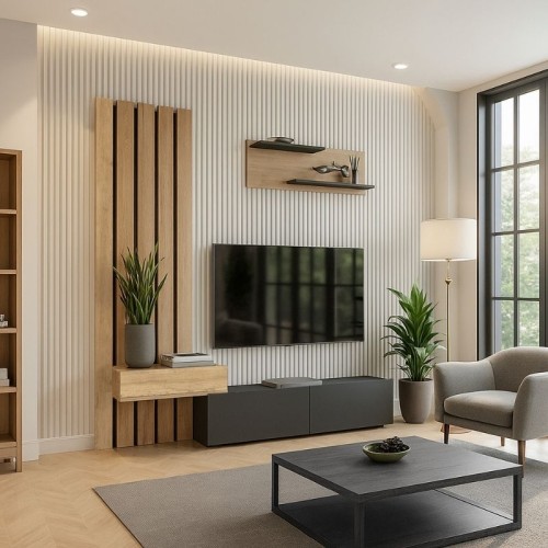 Σύνθεση τηλεόρασης Rosaline χρώμα ανθρακί - sepet oak 183x31,3x196,9εκ.