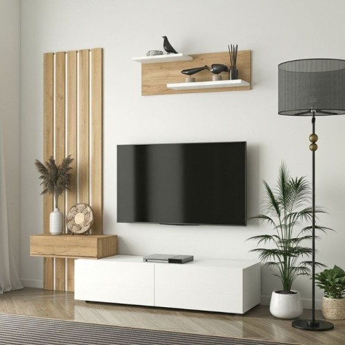 Σύνθεση τηλεόρασης Rosaline χρώμα λευκό - sepet oak 183x31,3x196,9εκ.