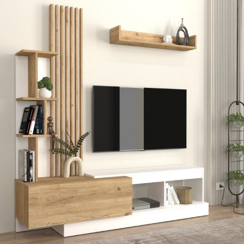 Σύνθεση τηλεόρασης Vermont χρώμα λευκό - sepet oak 180x40x193,8εκ.
